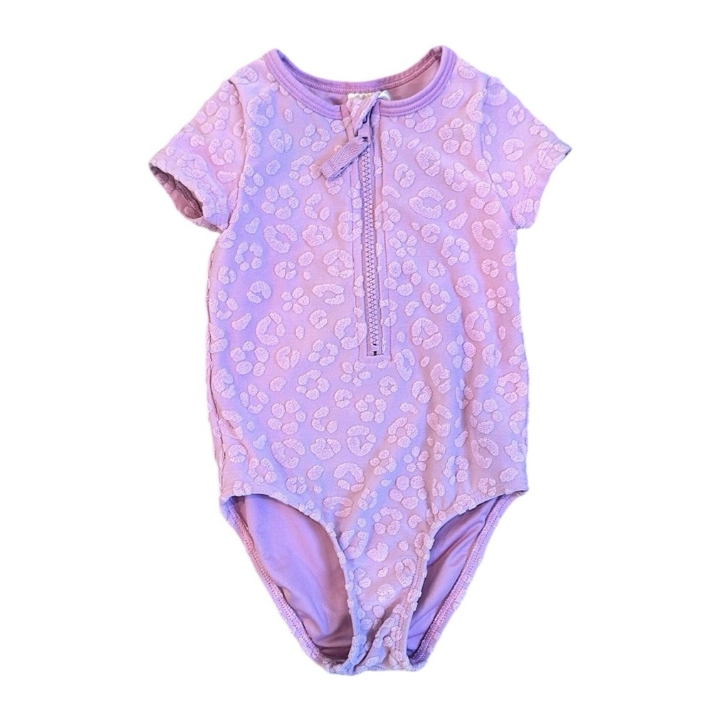 Leopard Purple Short Sleeve Swimsuit